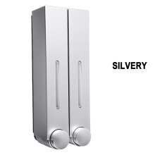 (silver, Double cups) Bathroom Liquid Soap Dispenser Wall Mounted For Kitchen Plastic 350ml Shower