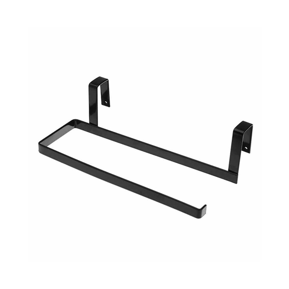 (Black) Stainless Steel Roll Paper Rack Restaurant Kitchen Cabinet Door Back Type Towel Cloth Rack Hanger