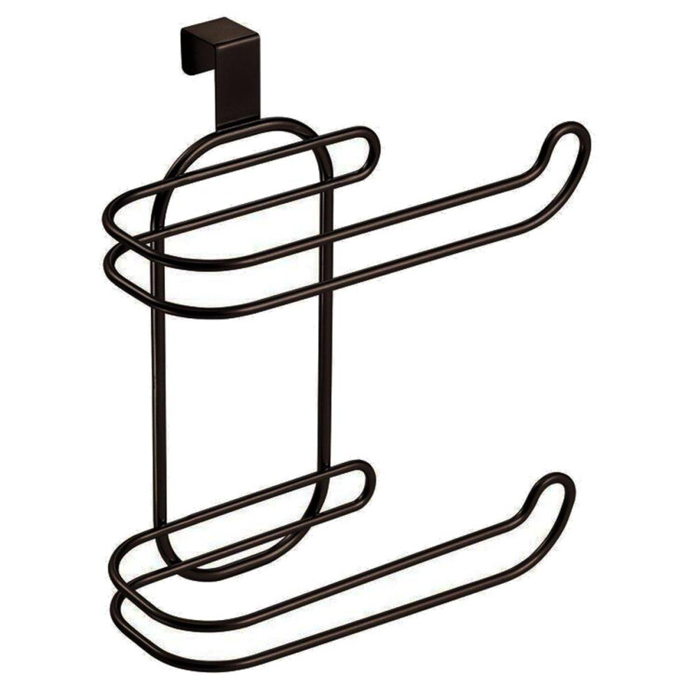 (Black) Roll Paper Holder Toilet Tissue Towel Storage Organizer Hanging Shelf Rack Kitchen