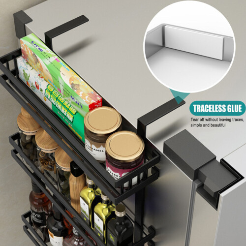 (Black) Kitchen Refrigerator Storage Rack Refrigerator Side Hanger Rack Holder Shelf Guardrail 2