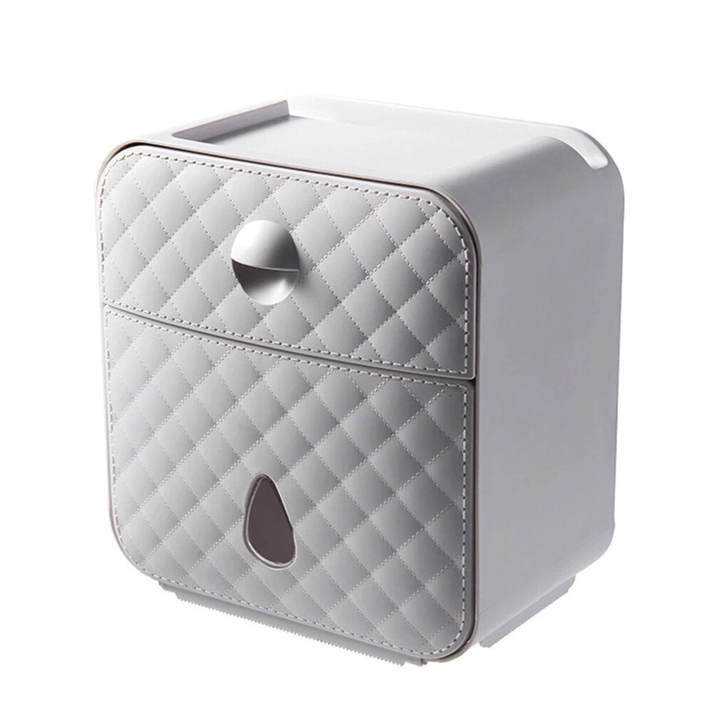 (Light Gray) Waterproof Wall-mounted Tissue Box Multi-function Storage Toilet Paper Shelf Holder Bathroom Accessories