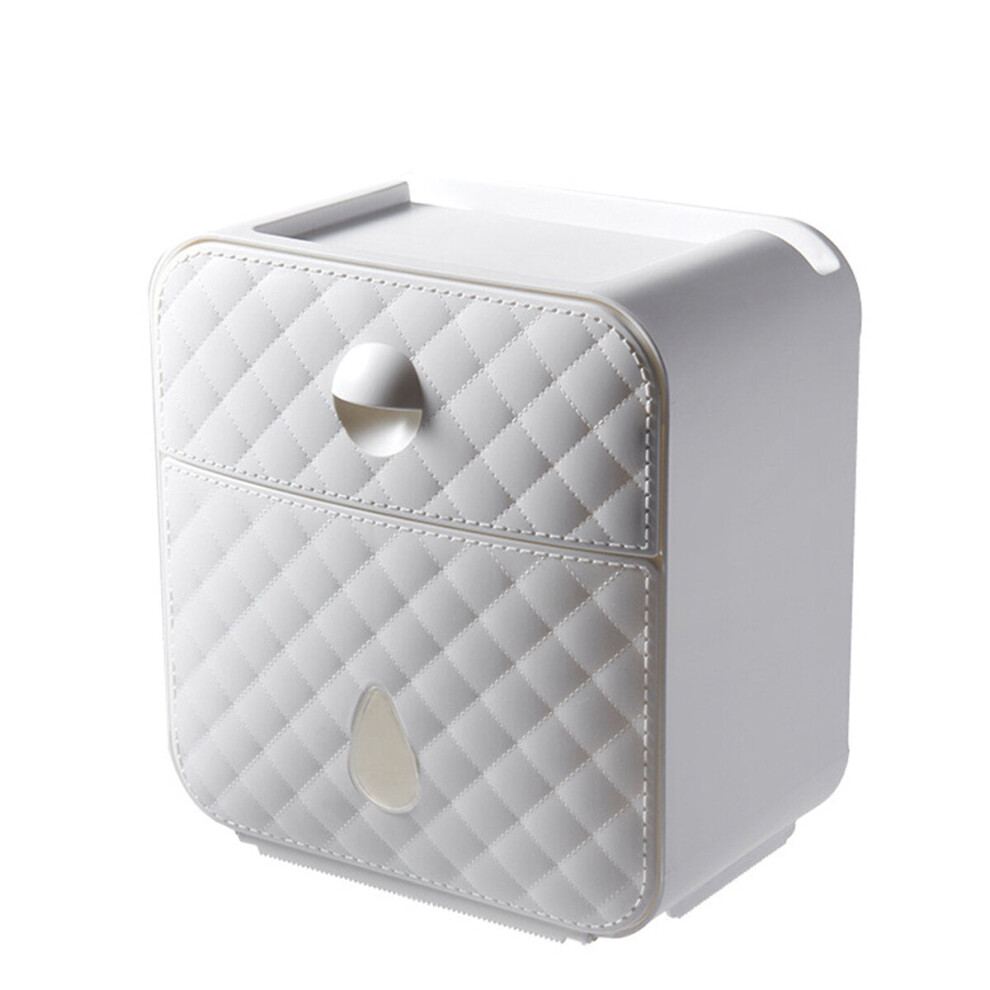 (White) Waterproof Wall-mounted Tissue Box Multi-function Storage Toilet Paper Shelf Holder Bathroom Accessories