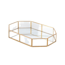 (M) 2 Size Mirror Glass Tray Octagon Cosmetic Makeup Desktop Organizer Jewelry Display Stand Holder