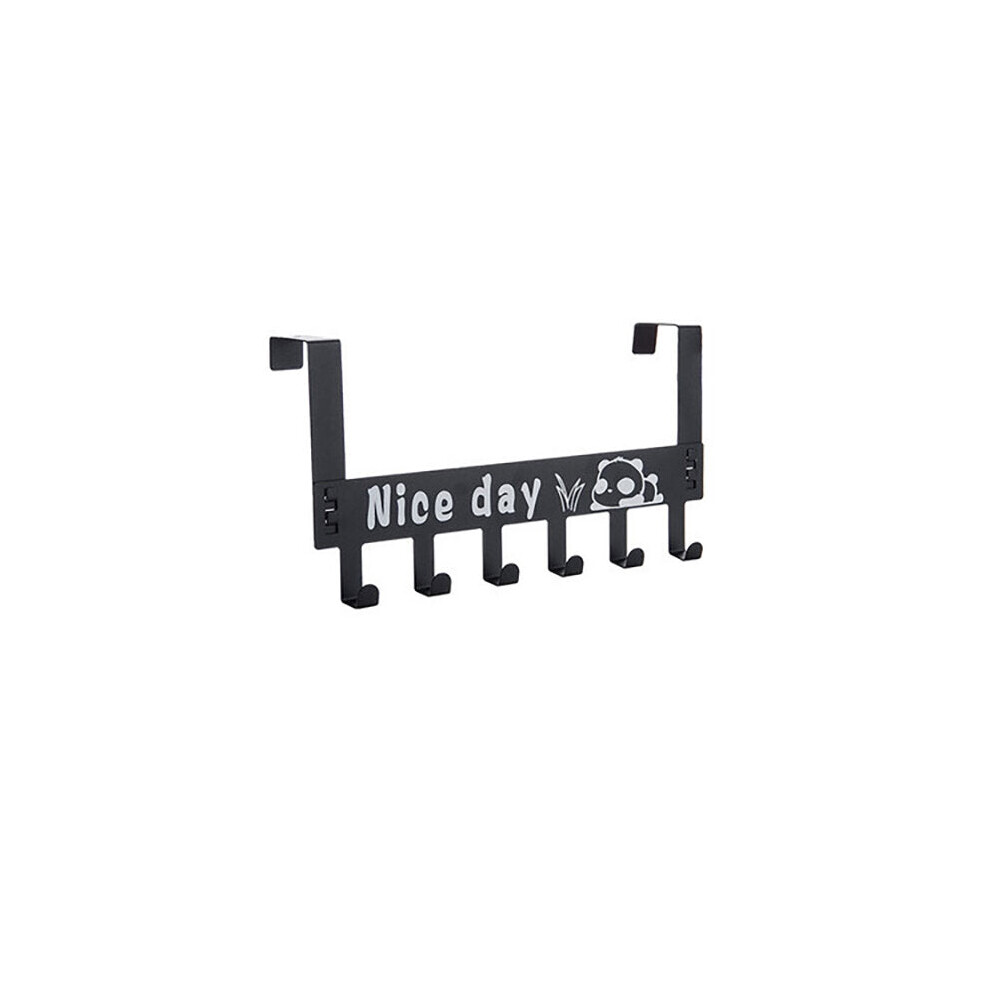 (Black) Detachable 6 Hooks Door Hanger Cartoon Clothes Bags Organizer Wall Hanging Storage Rack Holder Hook