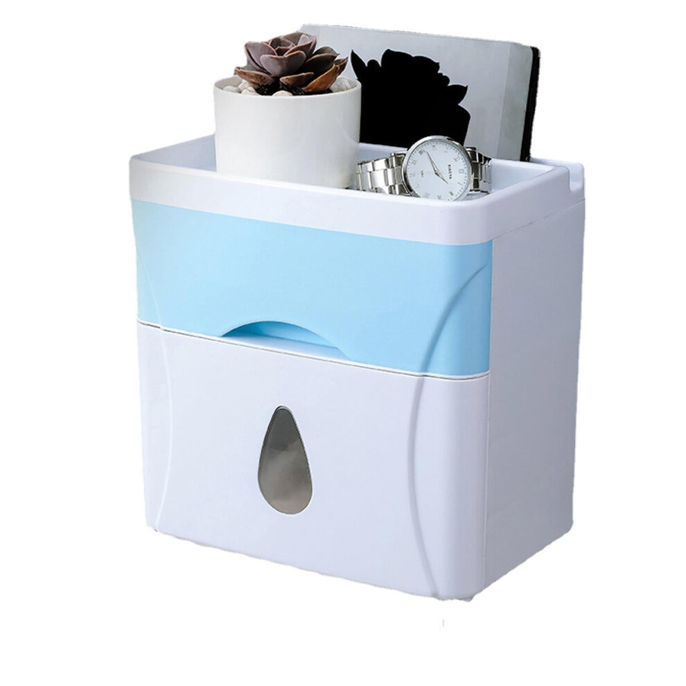 (Blue) Toilet Paper Shelf Holder Wall Mounted Hand Towel Dispenser Waterproof Tissue Dispenser Holder for Hotel Food Service Facilitie