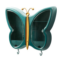 (Green) Waterproof Butterfly Shape Punch-Free Cosmetic Storage Box for Bathroom Kitchen Storage Organisation Tool