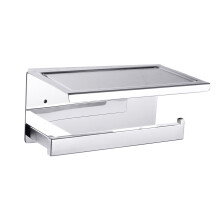 (White, S) Toilet Paper Holder with Shelf Wall-Mounted Toilet Paper Holder Set No-Drill Adhesive