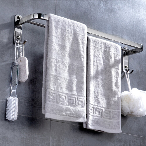 Stainless Steel Perforated Towel Rack Double Rod Shelf Strong Bearing 2