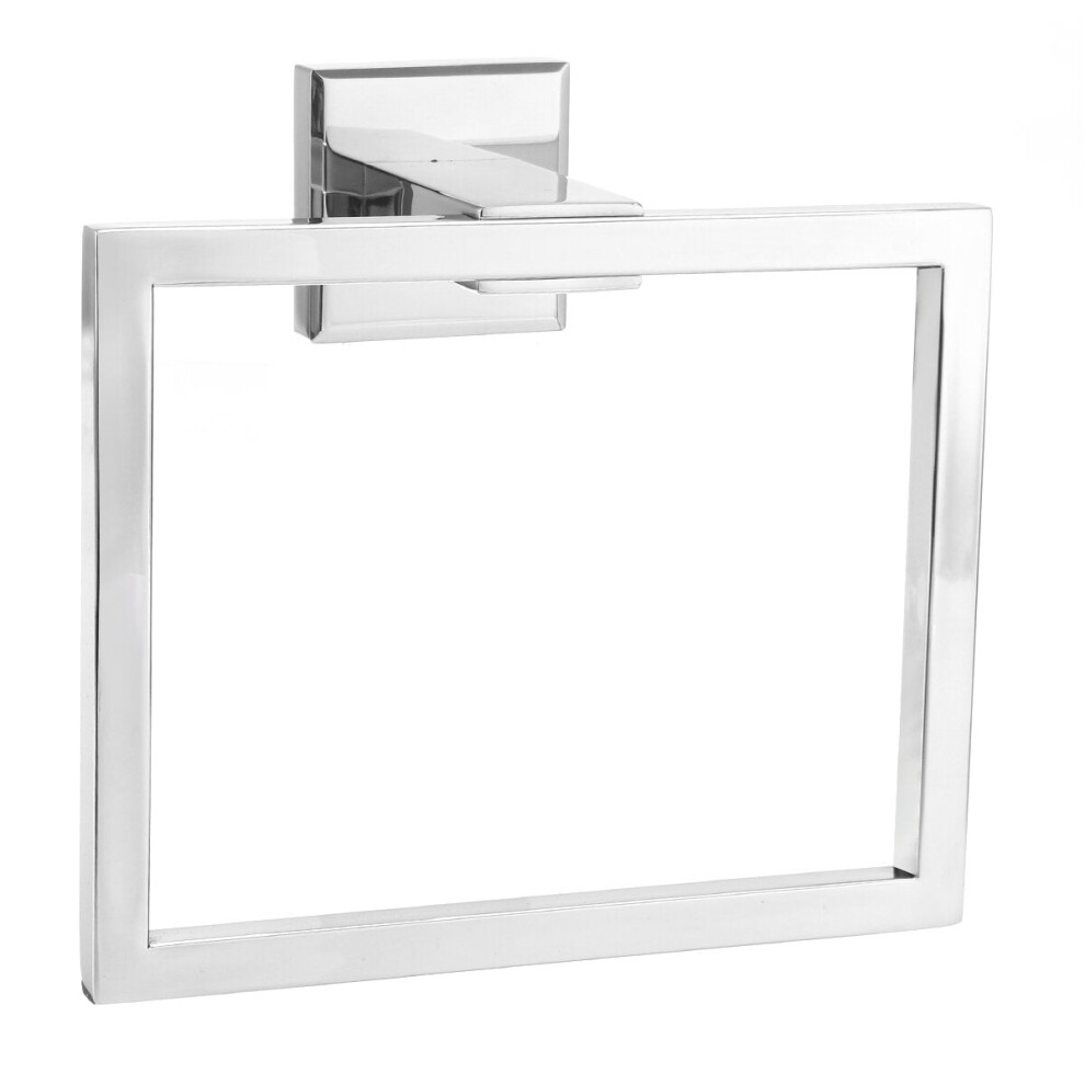 (White) Chrome Modern Bathroom Wall Accessories Square Towel Ring Holder Rack
