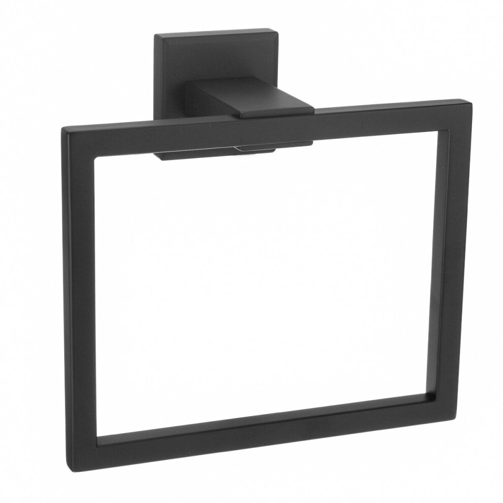 (Black) Chrome Modern Bathroom Wall Accessories Square Towel Ring Holder Rack