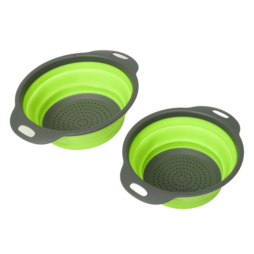 (Green) 2Pcs Set Collapsible Foldable Silicone Drain Colander Fruit Vegetable Strainer Basket-image-OPC-PFZP2ZR-NEW