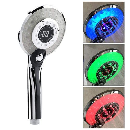 LED Light LCD Display Third Gear Water Flow Self Illumination Temperature Control Shower Head For Smart Home 1