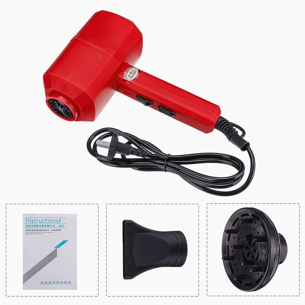 (Red) 2000w Hair Dryer Household Hair Dryer Negative Ion Hammer Hair Dryer