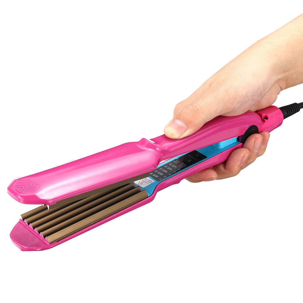 (Rose Red) Hair Crimper Curler Iron Anion Ceramic Wave Curling Wand with 5-Spped Temperature Control Hair Curler