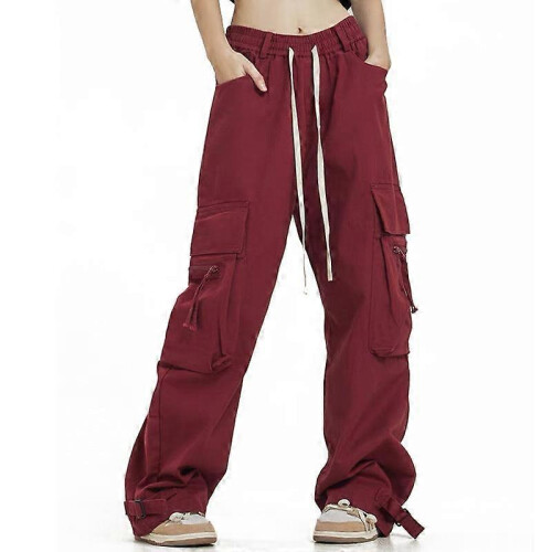 (XL,Red)Men's Cargo Pants Cotton Drawstring Elastic Sweatpants 1