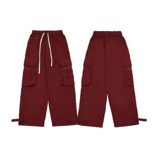 (XL,Red)Men's Cargo Pants Cotton Drawstring Elastic Sweatpants 2