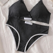 (dark gray, One Size) Women Bra Set Sexy Briefs Low Waist Panties Wire Free Bra Bralette Lingerie Brassiere Female Cotton Underwear Set