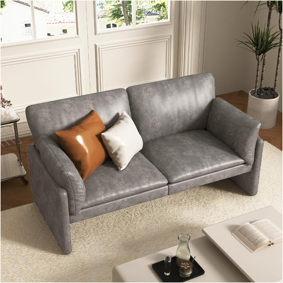 (Grey) YODOLLA172cm Leather Sofa Couch 2 Seater Love Seat