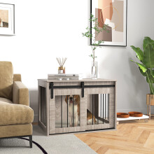 PawHut Multifunctional Dog Crate Furniture with Removable Cushion, Doubles as a Side Table - Brown (D02-169V71WN)