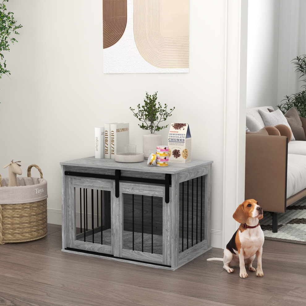 Pawhut Dog Crate Furniture With Removable Cushion, For Medium Dogs - Grey