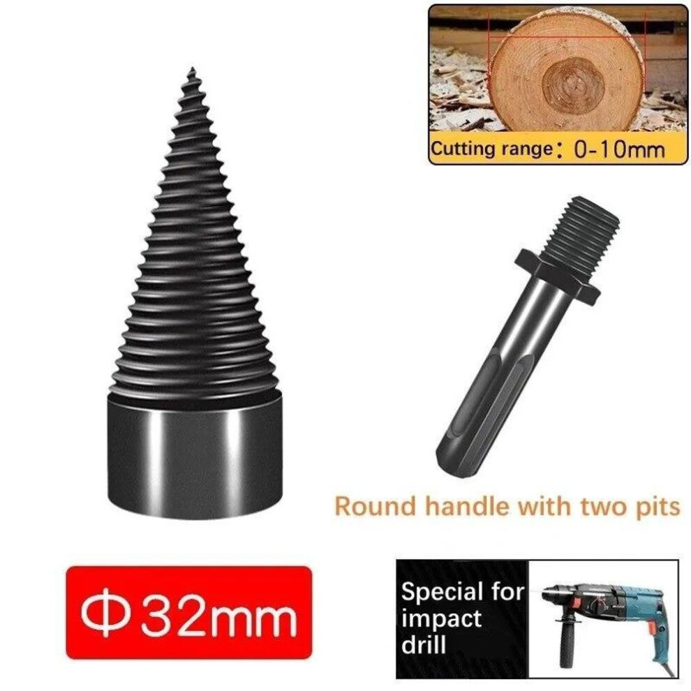 (32mm Round Shank) 32/42/50mm Removable Wood Splitter Screw Cones Drill Bits Wood Square/Round/Hex Shank Drill Bit Firewood Log Splitter Drill Bit