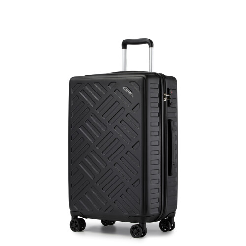 (Black, 24 inch) Sleek Geometric Pattern 20/24/28Inch ABS+PC Hard Shell Suitcase With TSA Lock