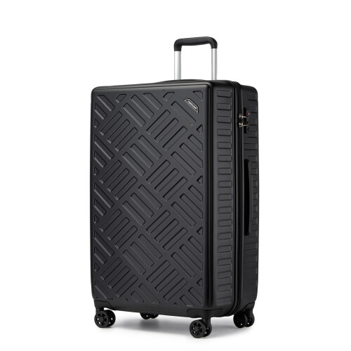 (Black, 28 inch) Sleek Geometric Pattern 20/24/28Inch ABS+PC Hard Shell Suitcase With TSA Lock