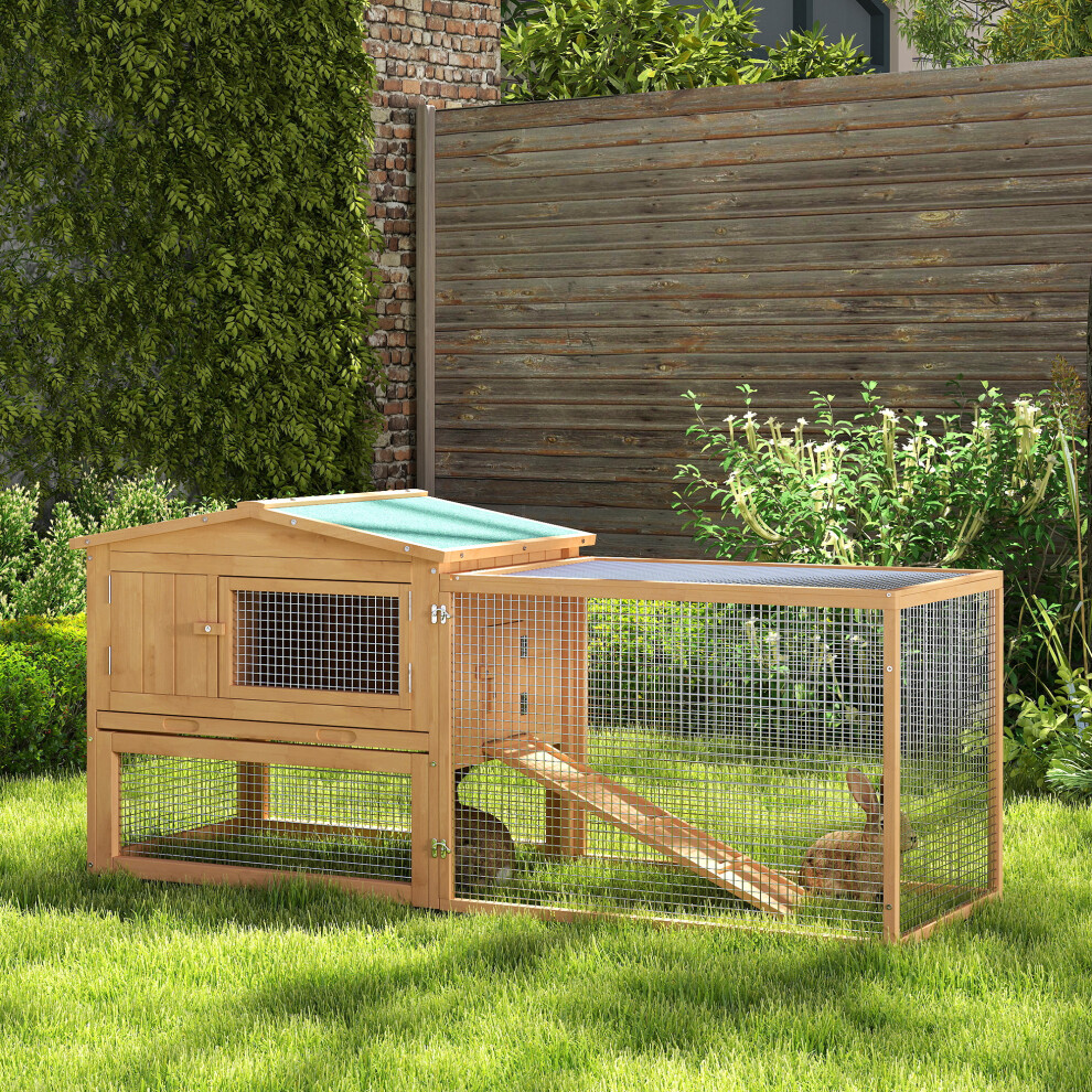PawHut Rabbit Hutch, Guinea Pig Hutch 2 Tier with Run for Outdoor Garden