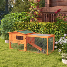 PawHut Rabbit Hutch, Bunny Cage with Run & Sliding Tray, Hay Rack, Orange