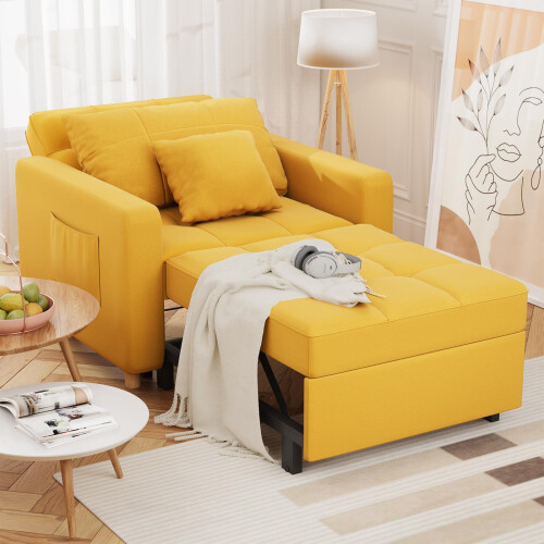 (Yellow) YODOLLA Single Sofa Bed 3-in-1 Sleeper Chair Bed