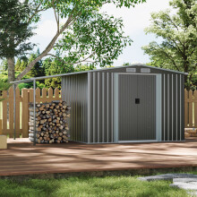 8 x 6 ft Dark Grey Metal Shed with 2 door Garden Storage Shed with Awning