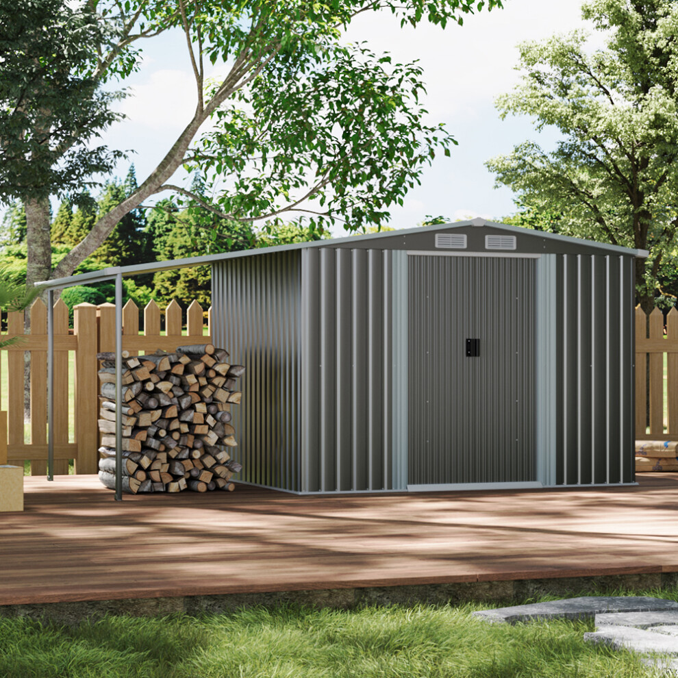 8 x 6 ft Dark Grey Metal Shed with 2 door Garden Storage Shed with Awning