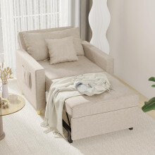 (Beige) YODOLLA Single Sofa Bed 3-in-1 Sleeper Chair Bed