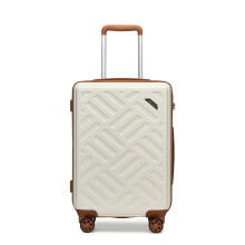 (Cream and Brown, 20 inch) Sleek Geometric Pattern 20/24/28Inch ABS+PC Hard Shell Suitcase With TSA Lock