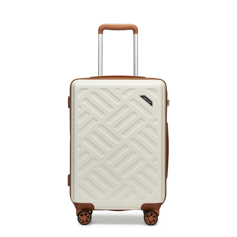 (Cream and Brown, 20 inch) Sleek Geometric Pattern 20/24/28Inch ABS+PC Hard Shell Suitcase With TSA Lock