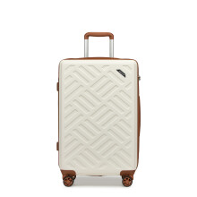 (Cream and Brown, 24 inch) Sleek Geometric Pattern 20/24/28Inch ABS+PC Hard Shell Suitcase With TSA Lock
