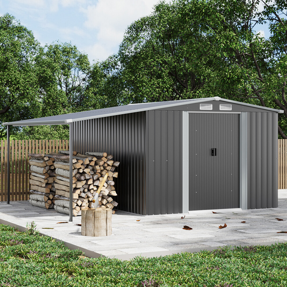 10x8ft Metal Outdoor Garden Storage Shed with Lean-to, Dark Grey