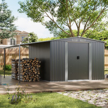 10.27x8.4ft Metal Garden Storage Shed Apex Roof Double Door with Sun Shade