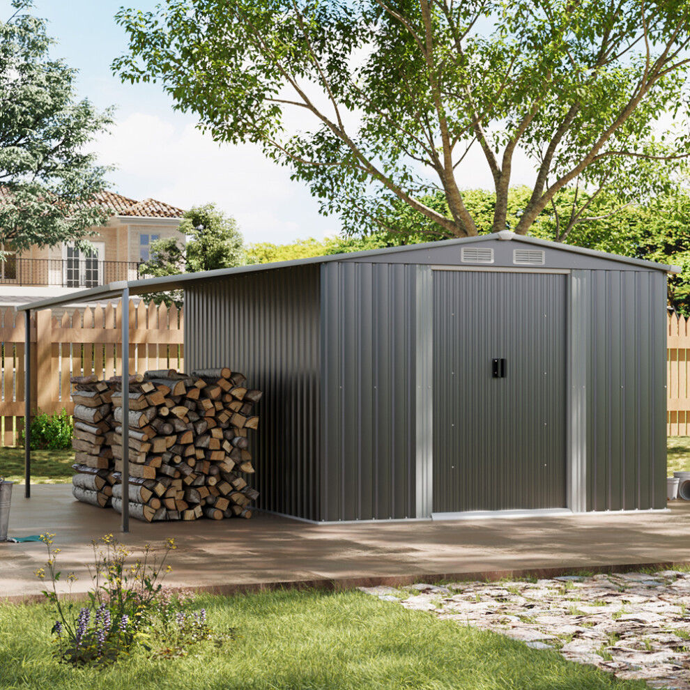 10x8ft Metal Garden Storage Shed Apex Roof Double Door with Sun Shade