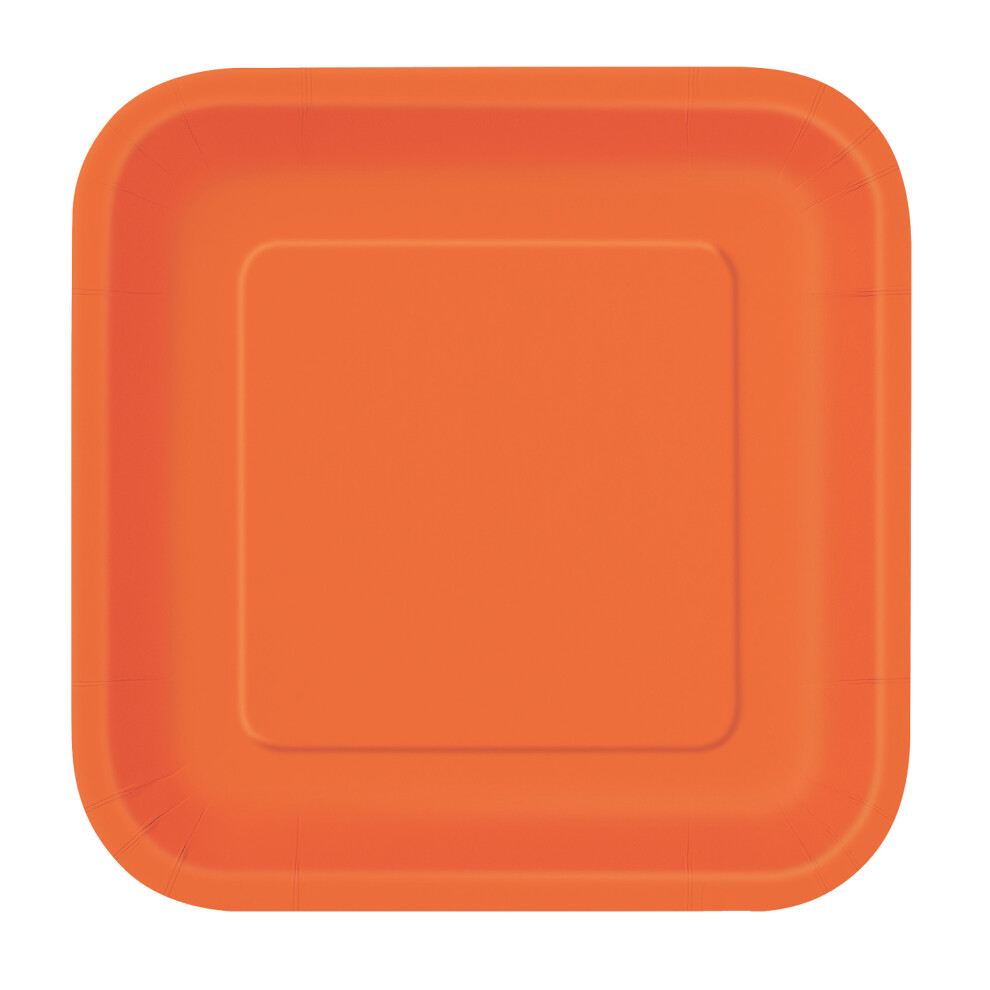 (Orange) 9" Square Dessert Plates, 14pcs Disposable Plates, Dinnerware Plates Tableware for BBQs, Weddings, Anniversary, Birthday, Occasions