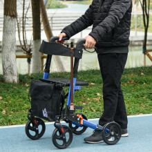 HOMCOM 4-Wheel Rollator Walker with Seat & Storage Bag, Adjustable Height, Lightweight Aluminium, Blue - Model 712-055V00BU