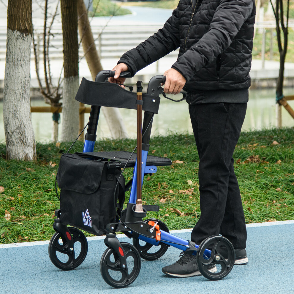 HOMCOM 4 Wheel Rollator Walker,  Adjustable Mobility Walker with Bag, Blue