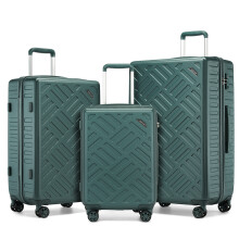(Military Green, 20+24+28 inch) Sleek Geometric Pattern 20/24/28Inch ABS+PC Hard Shell Suitcase With TSA Lock