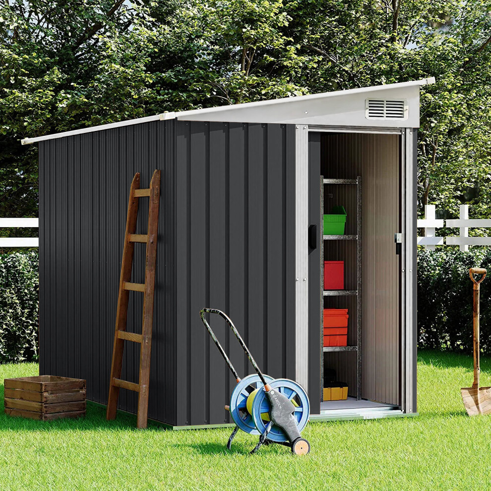 5 x 7ft Outdoor Shed with Sliding Door Pent Roof Garden Tool Shed