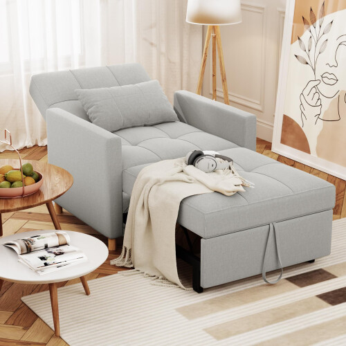 (Light Grey) YODOLLA Adjustable Sofa Bed Chair Sleep Armchair