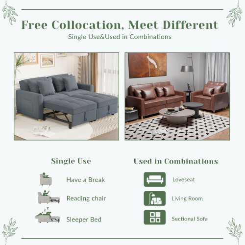 (Dark Grey) YODOLLA 3-in-1 Sofa Bed Double Sleeper Chair Bed 2