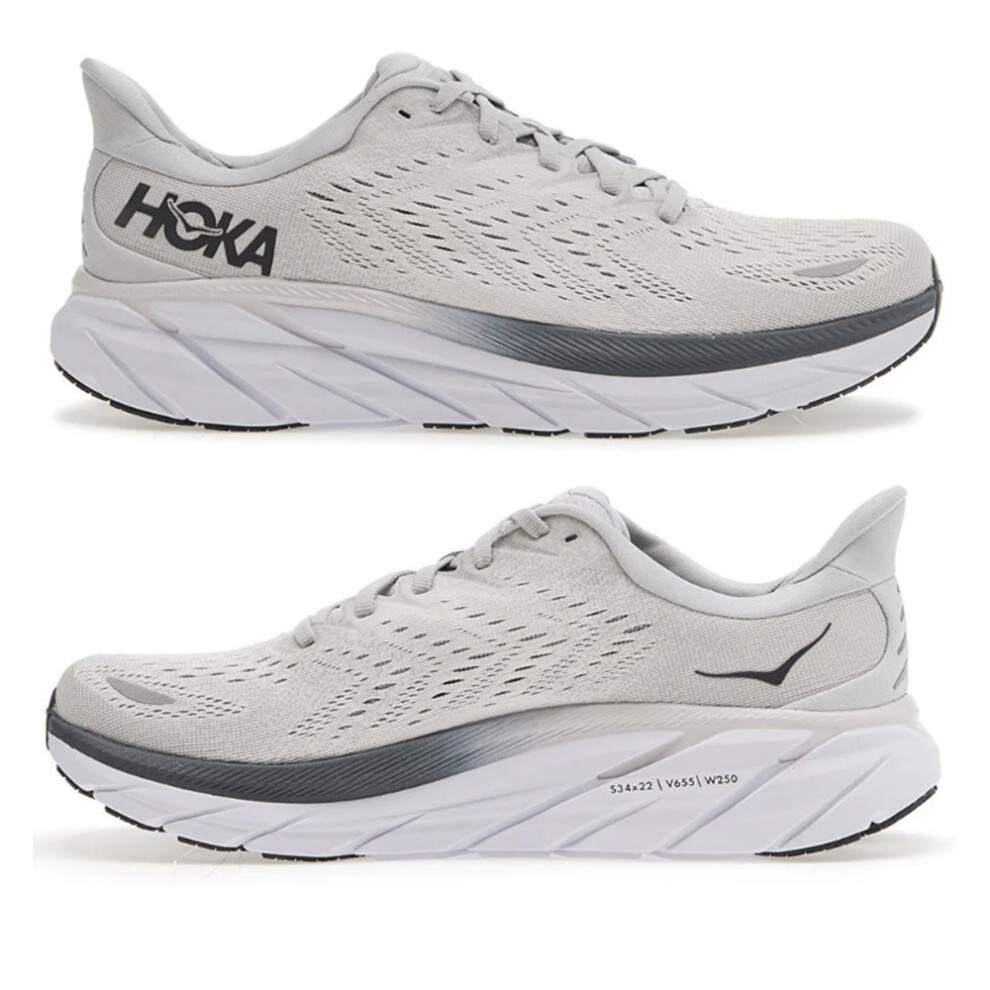 (Light Gray, UK6/EU39) HOKA ONE ONE Clifton 8 Mens Mesh Low-Top Road Running Shoes Athletic Trainers Gym Sneakers