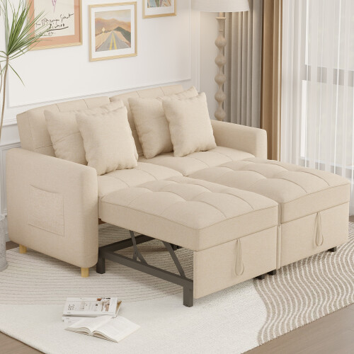 (Beige) YODOLLA 3-in-1 Sofa Bed Double Sleeper Chair Bed