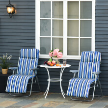 Outsunny Set of 2 Adjustable Sun Lounger Recliner Reclining Seat Blue and Cream
