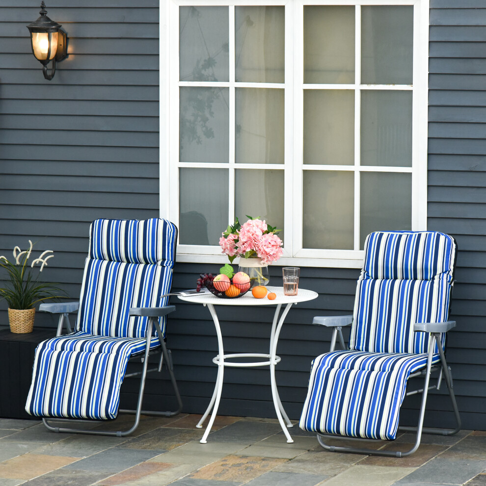 Outsunny Set Of 2 Adjustable Sun Lounger Recliner Reclining Seat Blue And Cream